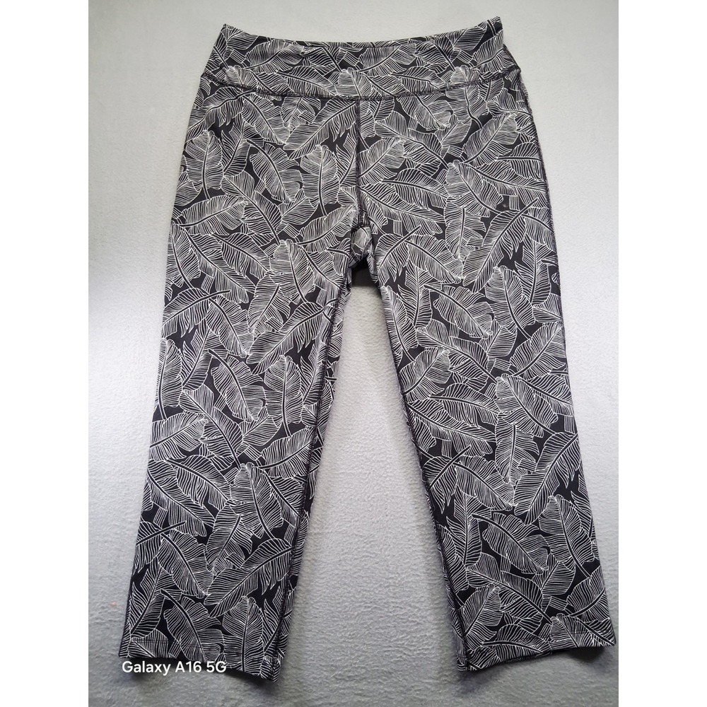 Lands' End Women Wide Leg Leggings Black/White Size L